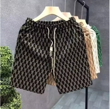 Herrshorts med monogrammönster & dragsko – Beige, Grön & Svart