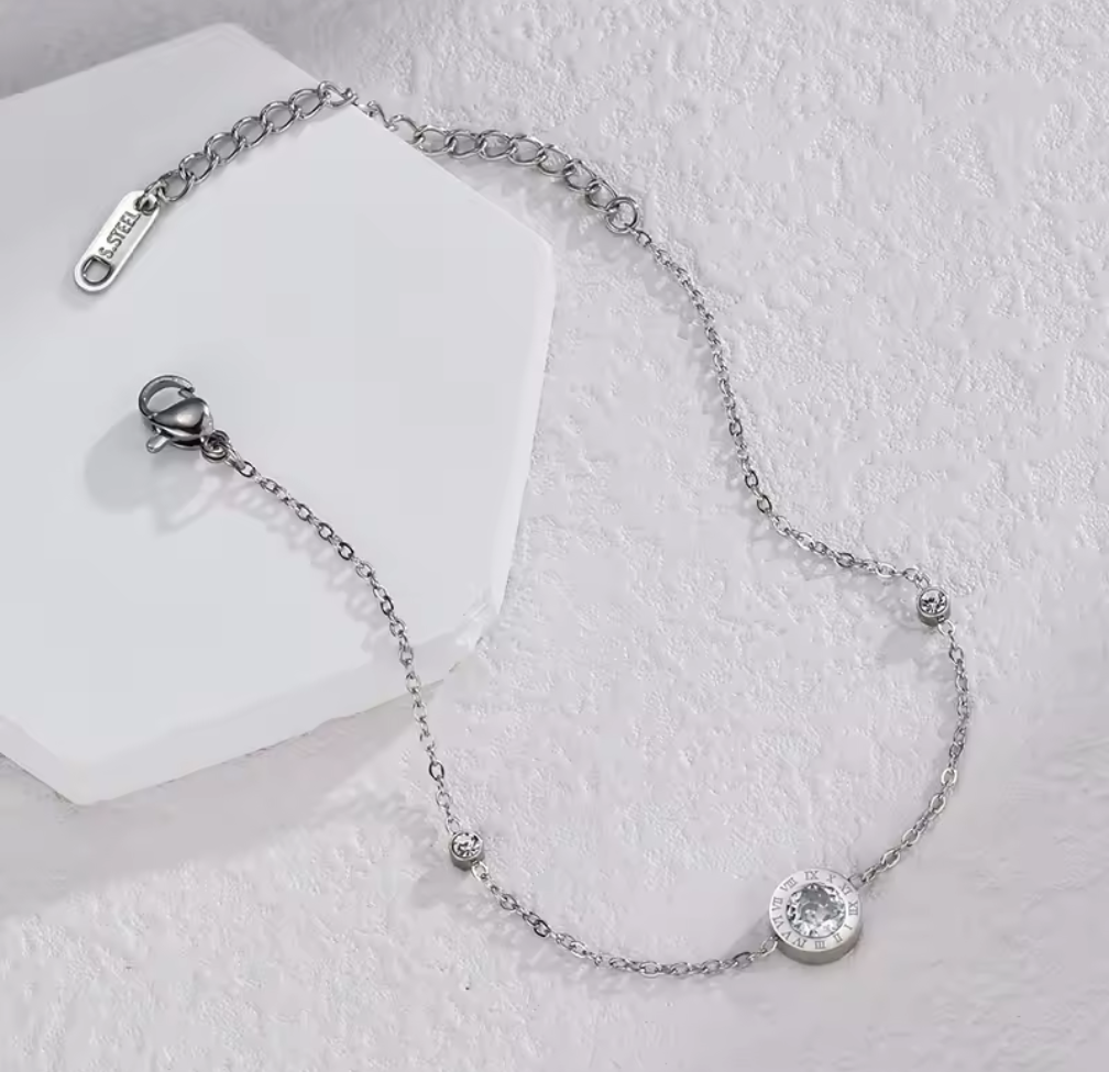 Tidlöst armband i rostfritt stål med kristall och romerska siffror – Guld & Silver