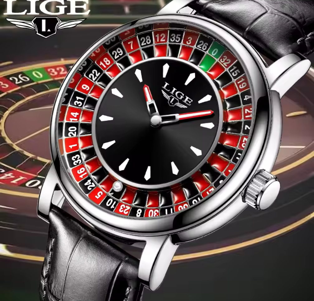 Roulette Style Herrklocka – Svart med Casinoinspirerad Urskiva