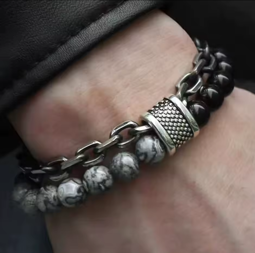 Tredelat Armband i Sten, Stål och Stilren Design