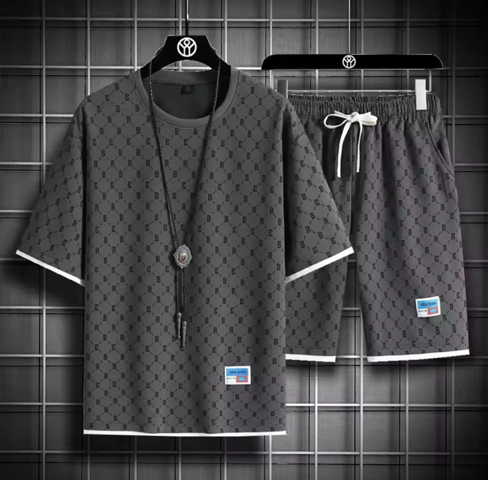 Herrset med Tryckt Mönster – T-shirt + Shorts – Flera Färger