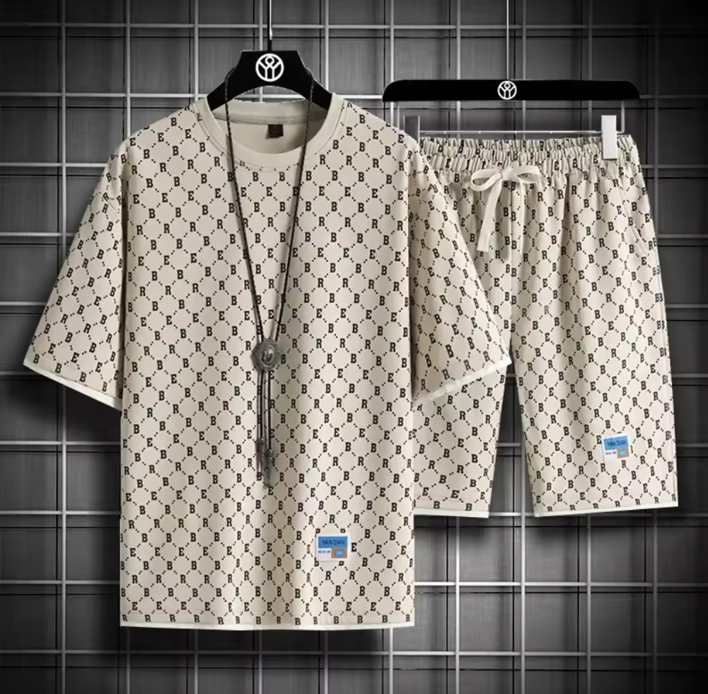 Herrset med Tryckt Mönster – T-shirt + Shorts – Flera Färger