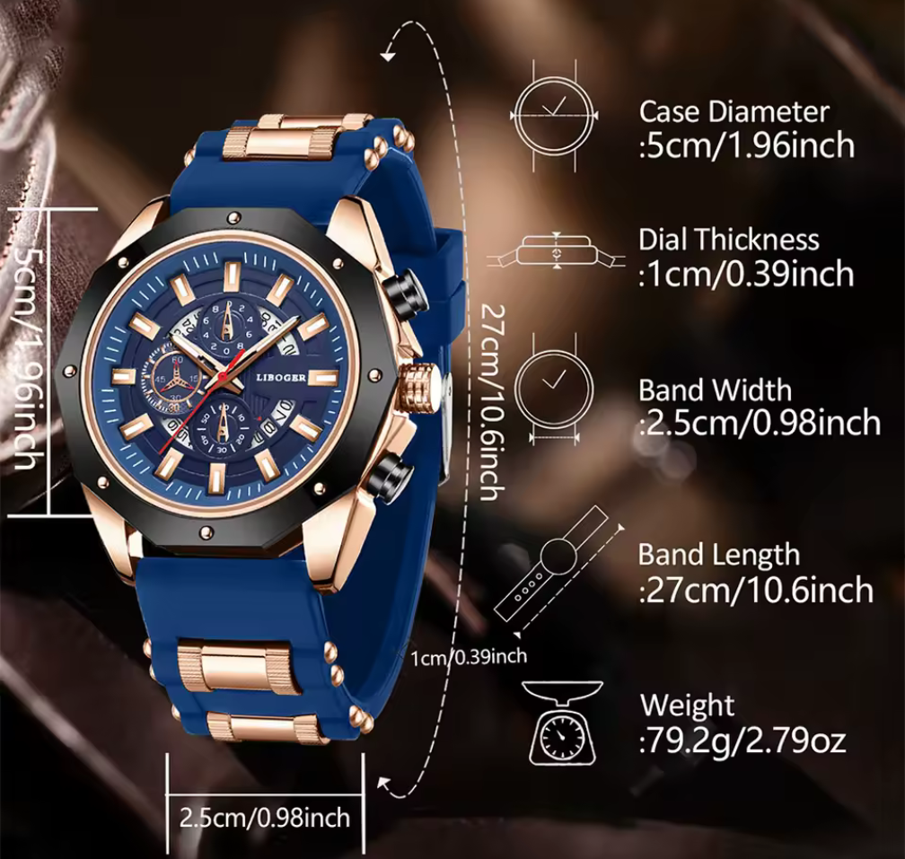 LIBOGER Chrono Sportklocka – Roséguld & Silikonband