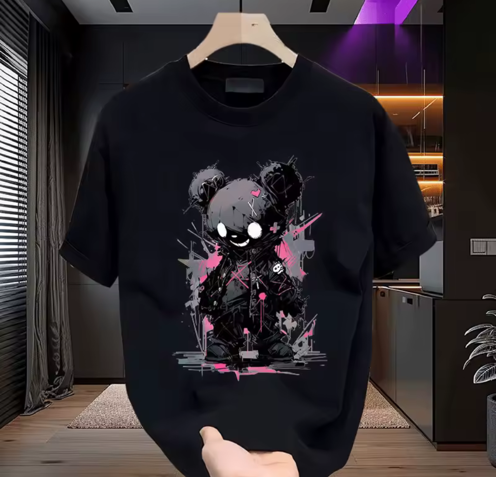 Streetstyle T-shirt med Grafiskt Nalletryck – Svart & Vit