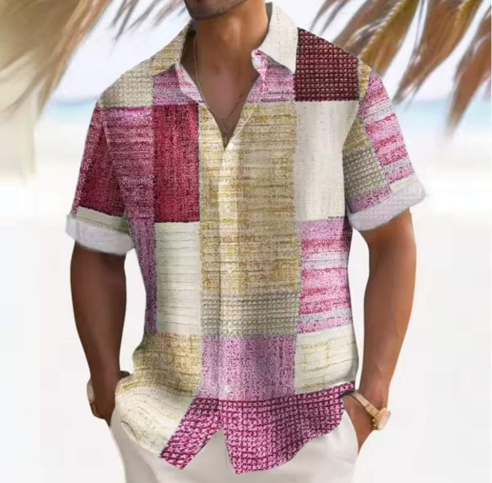 Herrskjorta Patchwork Linen Look