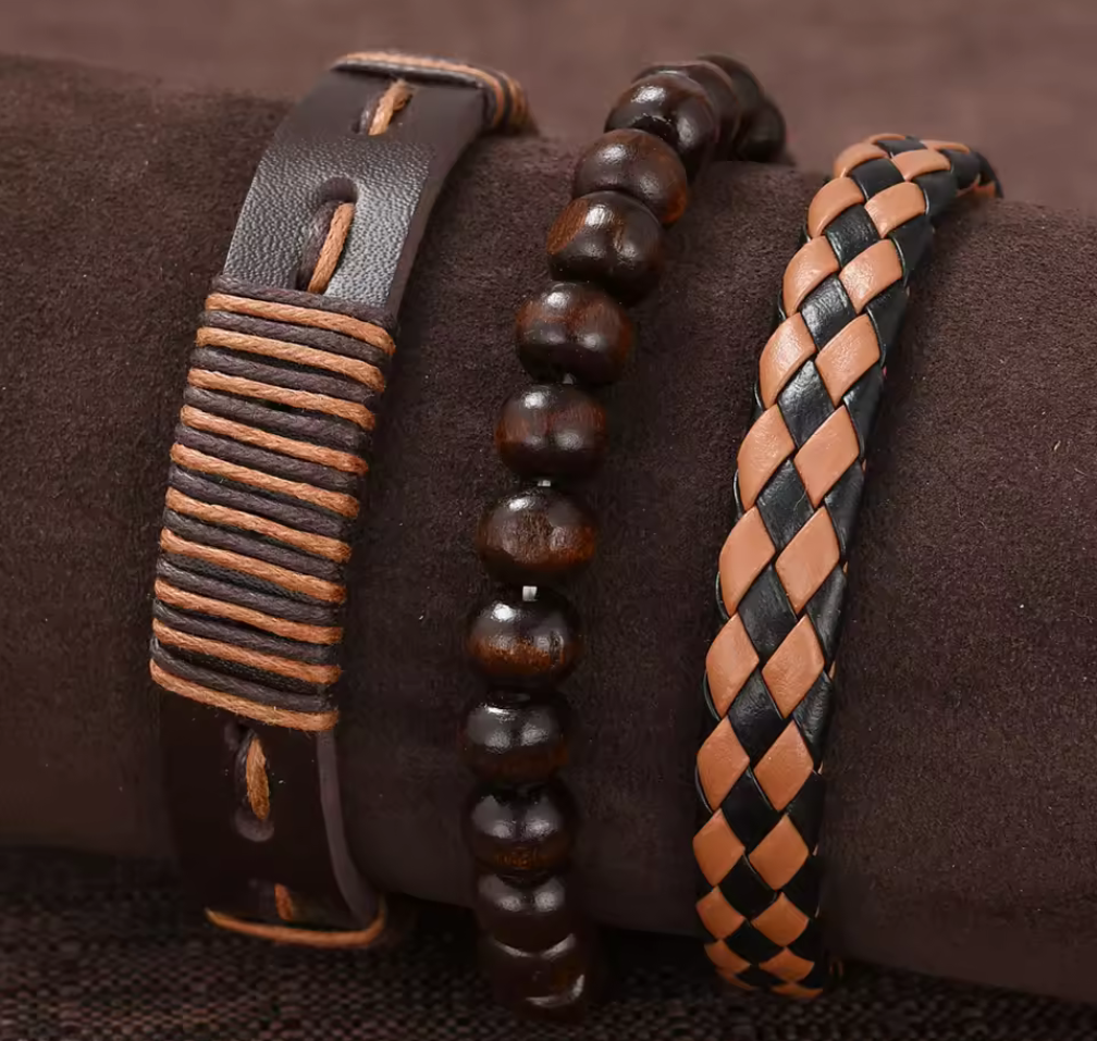 Klockset i brun och svart med matchande armband – 4-i-1 herraccessoar