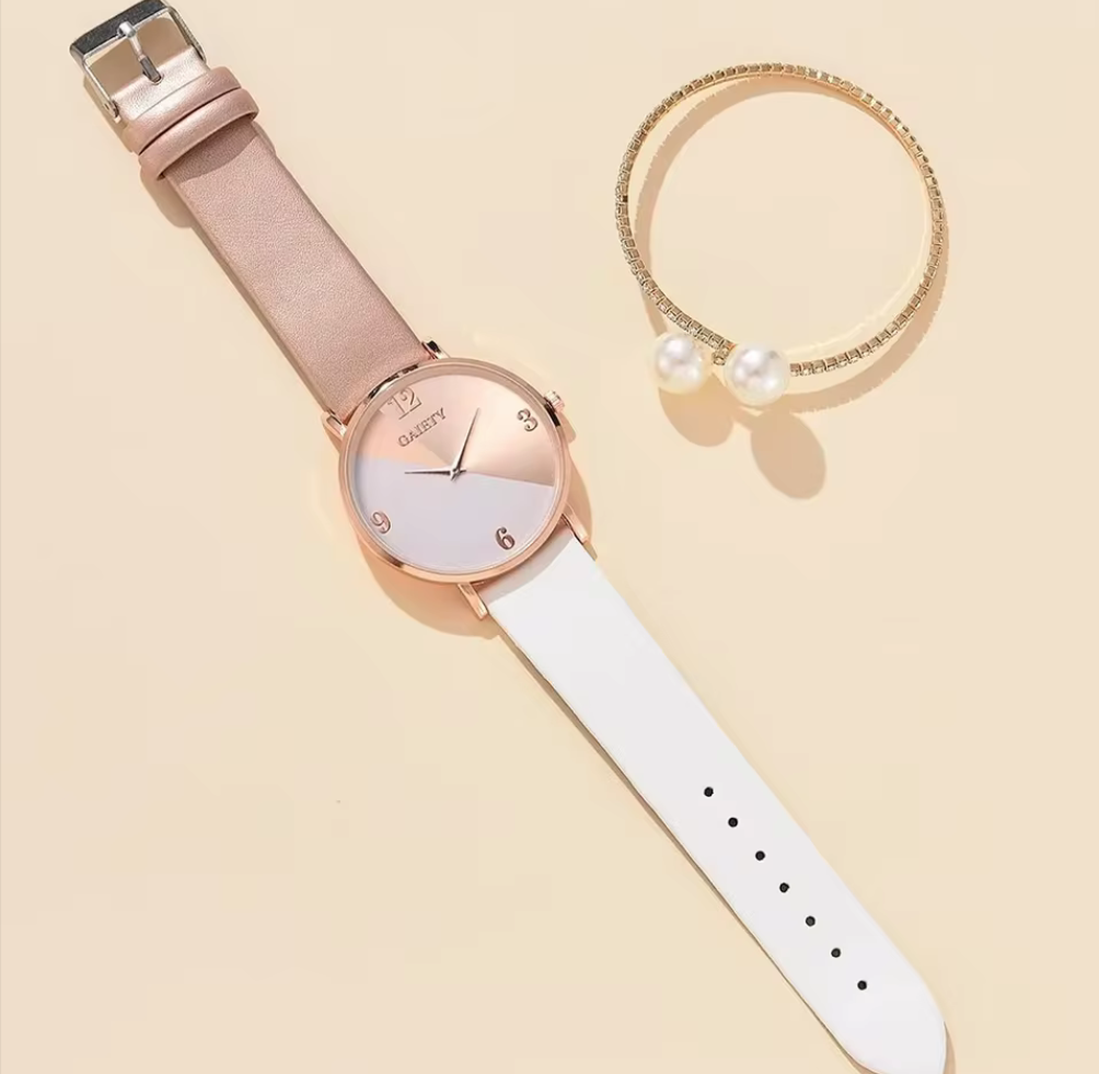 Elegant damklocka i roséguld med matchande armband – Svart hjärta