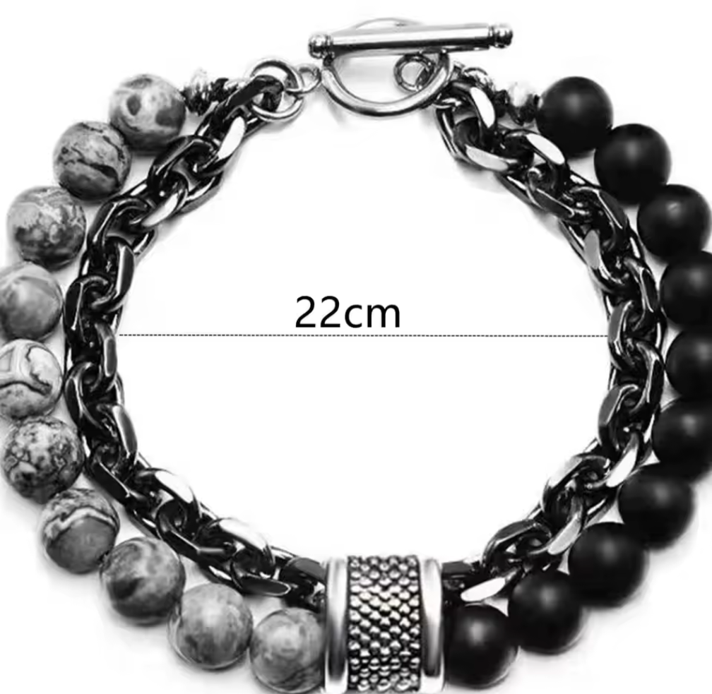 Tredelat Armband i Sten, Stål och Stilren Design