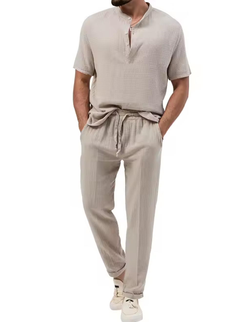 Stilrent och Luftigt Loungewear-set för Män - Beige