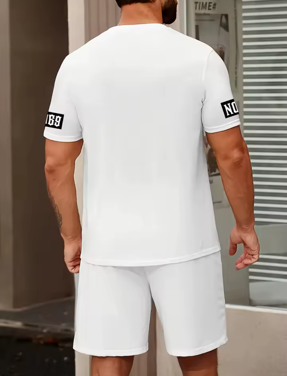 Street Code Set – Vit t-shirt & shorts med tryck
