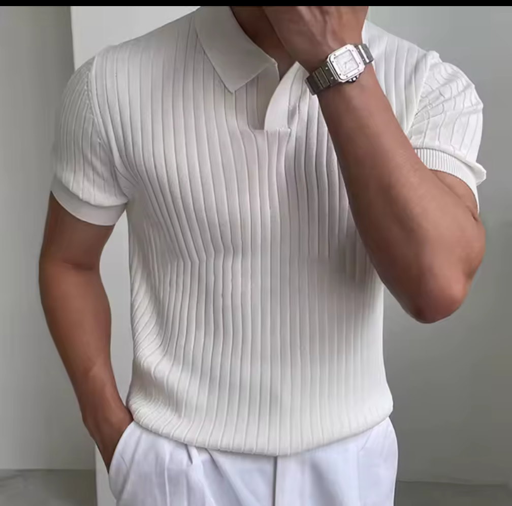 Noir – Ribbad Pikétröja i Slim Fit