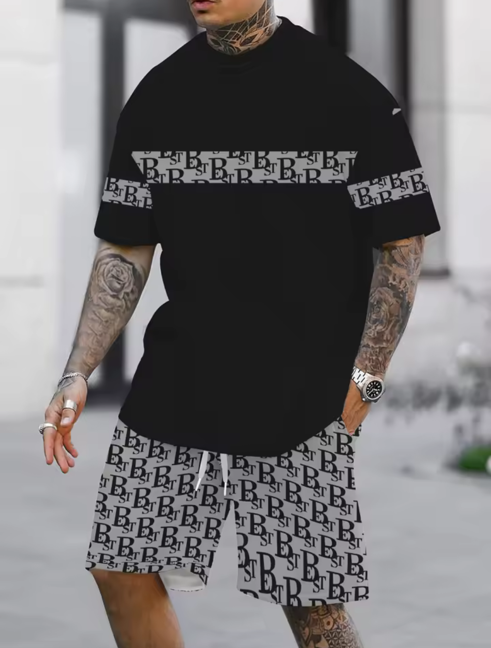 Streetstyle Set – Svart & Grått Tvådelat Statement-Set