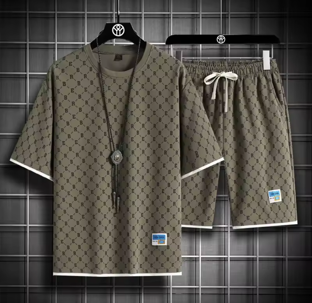 Herrset med Tryckt Mönster – T-shirt + Shorts – Flera Färger