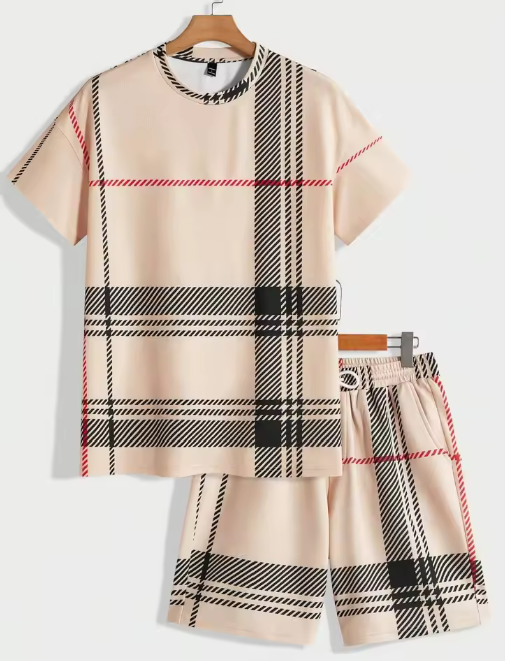 Herrset med rutigt mönster – Beige/Multifärg