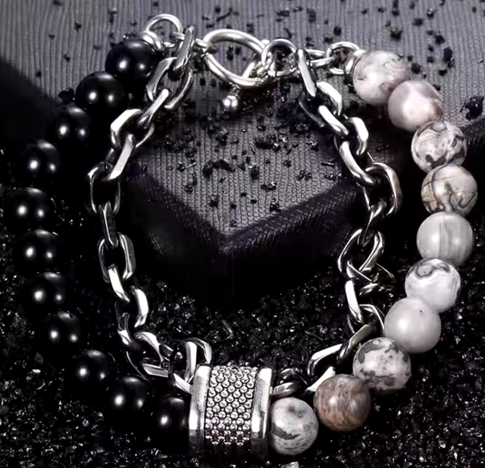 Tredelat Armband i Sten, Stål och Stilren Design