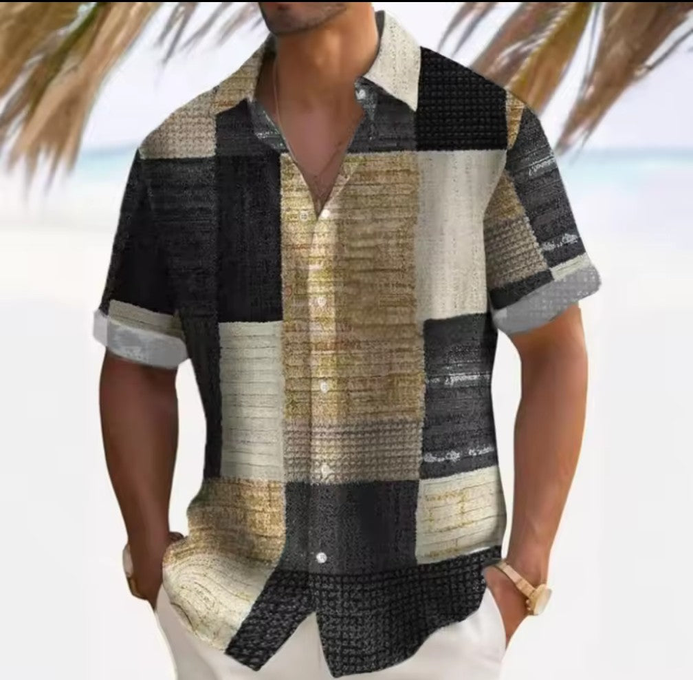 Herrskjorta Patchwork Linen Look