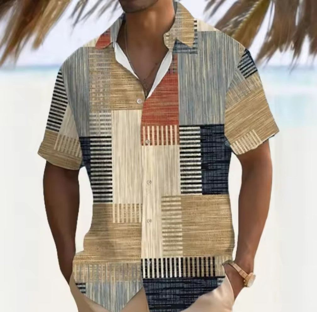 Herrskjorta Patchwork Linen Look