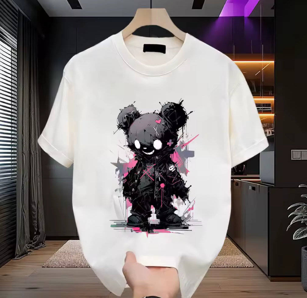 Streetstyle T-shirt med Grafiskt Nalletryck – Svart & Vit