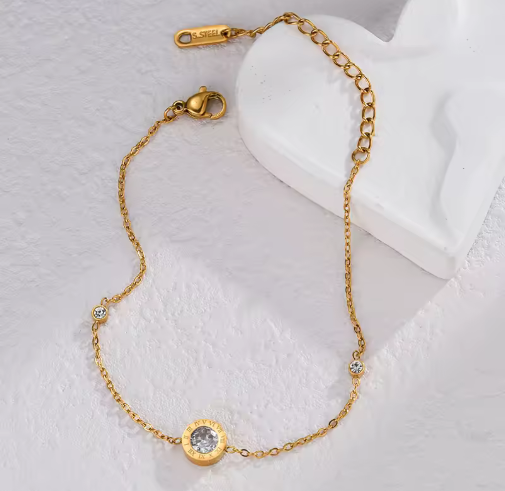 Tidlöst armband i rostfritt stål med kristall och romerska siffror – Guld & Silver