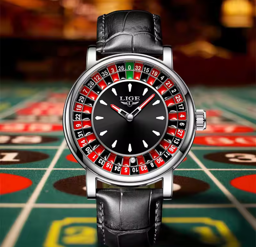 Roulette Style Herrklocka – Svart med Casinoinspirerad Urskiva