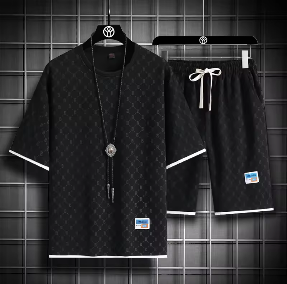 Herrset med Tryckt Mönster – T-shirt + Shorts – Flera Färger